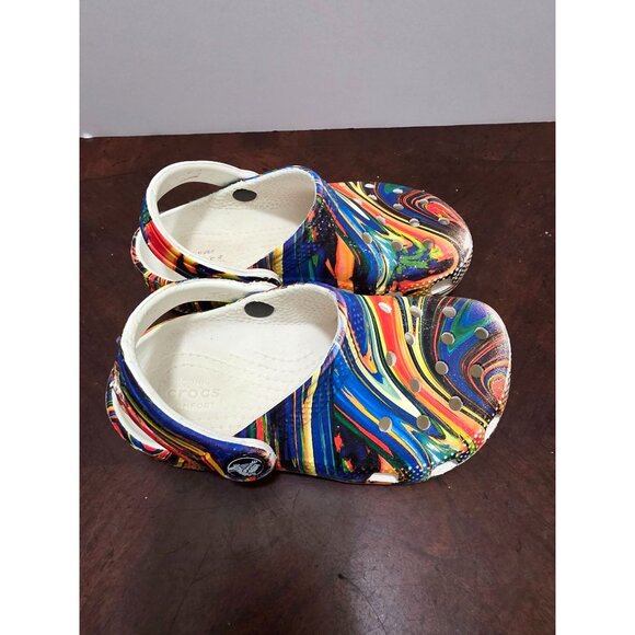 CROCS Classic Clogs Kids Multicolor Psychedelic Swirl Pattern Comfort Shoes Size - Picture 3 of 10